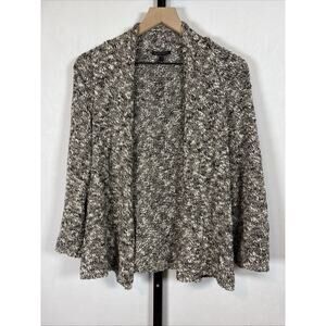 Eileen Fisher Open Front Cardigan Sweater Women's Large Brown Cotton Linen Beach